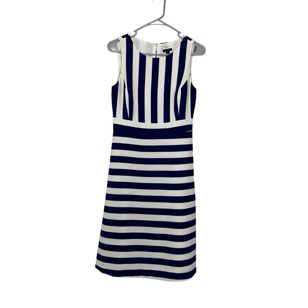 Ann Taylor Blue & White Striped Boatneck Fit & Flare Dress